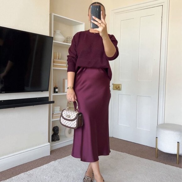 Burgundy Satin Slip Skirt - Picture 6 of 6